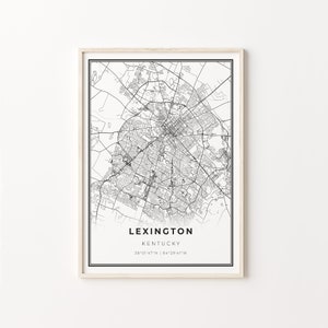Lexington Print, City Map Art Poster, Kentucky KY USA, Wall Art Decor, Modern Black and White Style, Dining Room Posters, C13-373
