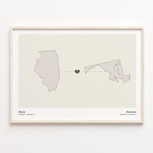 Illinois to Maryland Print, Marylander Gift, Minimalistic State Connection Map Poster, Travel Wall Art, Welcome Home Gift, C21-1475