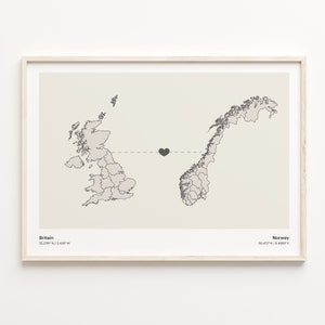 Großbritannien Norwegen Print, Norwegisch Geschenk, Minimalistische Landkarte Poster, Großbritannien Kunst, Far Apart Karte, C21-336