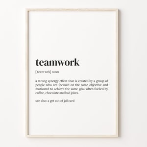 Teamwork Definition Print, Dictionary Poster, Quote Wall Art, Teamwork Quote, Office Print, Gift For Coworker, Holiday Gift Idea, C17-449