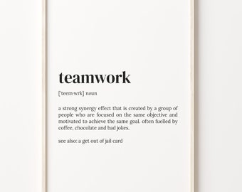 Teamwork Definition Print: Dictionary Style Office Wall Art
