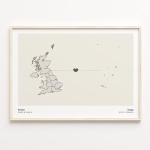 Britain to Tonga Print, Tongan Geschenk, Minimalistische Landkarte Poster, Vereinigtes Königreich Kunst, Digitale Nomaden Karte, C21-381