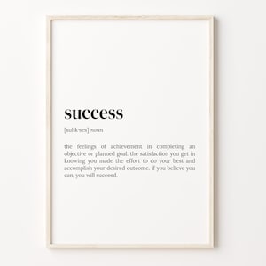 Success Definition Print, Dictionary Poster, Quote Wall Art, Success Quote Art, Motivational Quote, Motivation Gift, C17-439