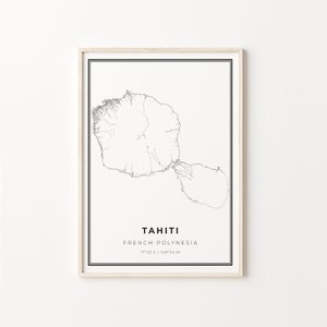 Tahiti Print, Stadt Karte Kunst Poster, Französisch Polynesien, Wand Kunst Dekor, Modern Schwarz Weiß Stil, Eingang Wand Kunst, C13-437