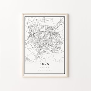 Lund Print, Stadt Karte Kunst Poster, Schweden, Wand Kunst Dekor, Modern Schwarz Weiß Stil, Büro Wand Drucke, C13-697