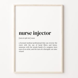 Nurse Injector Definition Print, Dictionary Poster, Quote Wall Art, Quote Print, Nurse Injector Quote, Gift For Nurse, C17-559