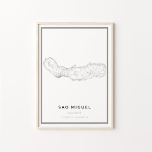 Sao Miguel Print, City Map Art Poster, Azores Portugal Road Map Poster, Wall Art Decor, Modern Black and White Style, C13-749