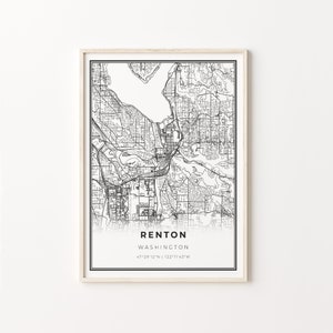 Renton Print, City Map Art Poster, Washington WA USA, Wall Art Decor, Modern Black and White Style, Gift For Daughter, C13-217