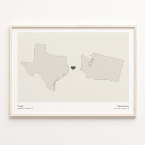 Texas to Washington Print, Washingtonian Gift, Minimalistic State Connection Map Poster, Travel Wall Art, Travel Abroad Gift, C21-1295