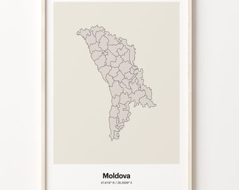 Minimalist Moldova Map Print: Elegant Line Art Poster