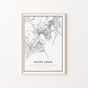 Saint John Print, Stadt Karte Kunst Poster, New Brunswick NB Kanada, Wand Kunst Dekor, Modern Schwarz Weiß Stil, Büro Geschenk, C13-683