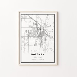 Bozeman Print, City Map Art Poster, Montana MT USA, Wall Art Decor, Modern Black and White Style, Schlafzimmer Poster, C13-381