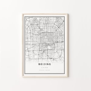 Downtown Beijing Print, City Map Art Poster, China, Wall Art Decor, Modern Black and White Style, Livingroom Gifts, C13-421