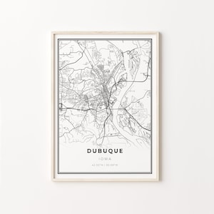 Dubuque Print, City Map Kunst Poster, Iowa IA USA, Wand Kunst Dekor, Schwarz Weiß Stil, Wohnzimmer Dekor, C13-130