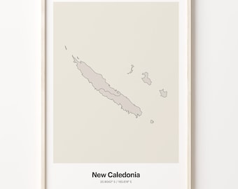New Caledonia Map Print: Minimalist Line Art Poster