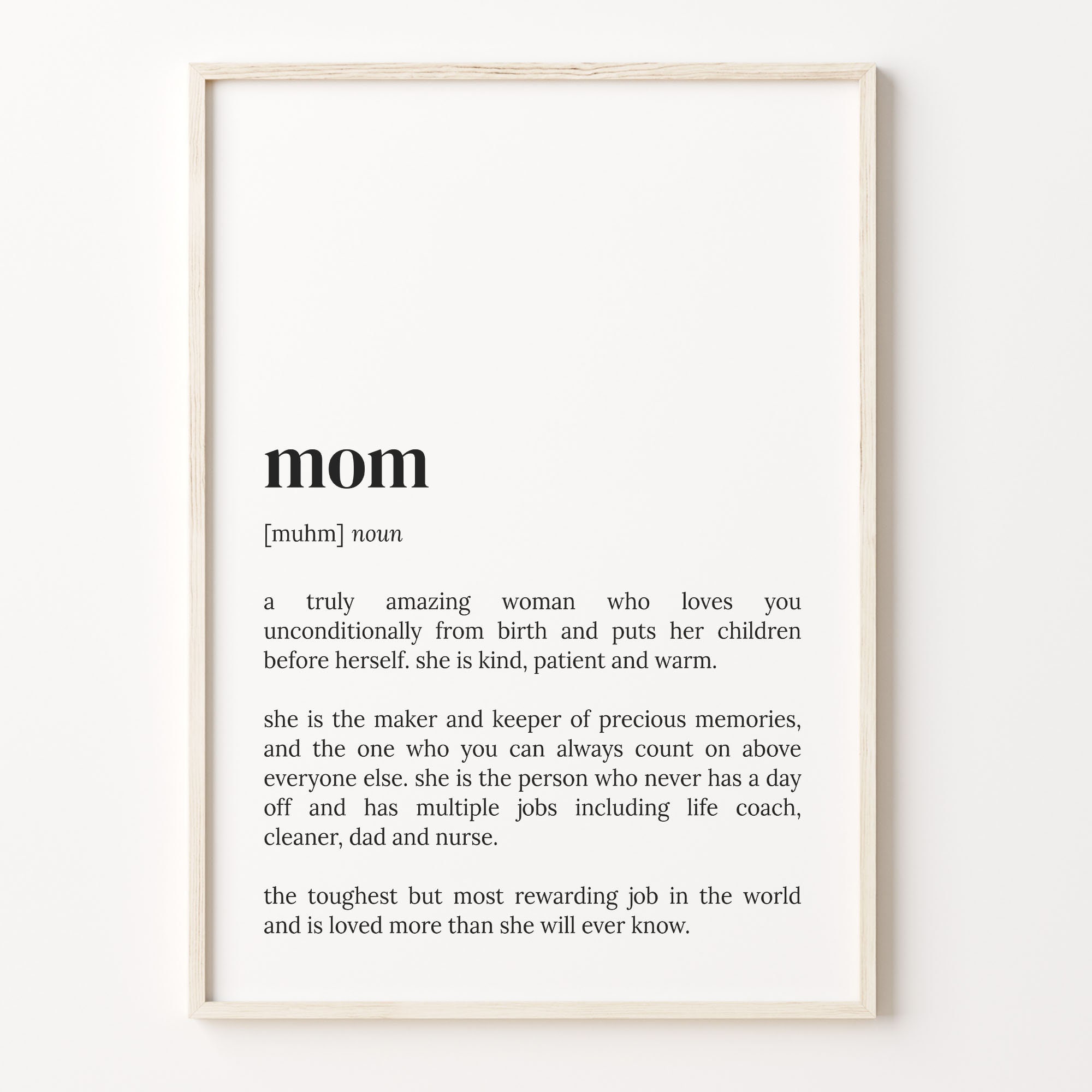 Mom Definition Print, Dictionary Poster, Quote Wall Art, Art for Mom