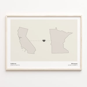 Kalifornien, Minnesota Druck, Minnesota Geschenk, Minimalistische US Bundesstaat Verbindungskarte Poster, Reisewandkunst, Länder Herzkarte, C21-1218