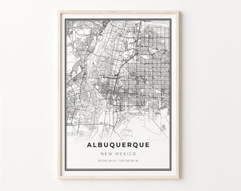 Albuquerque City Map Print: Modern Black and White Wall Art