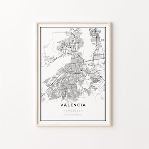 Valencia Print, City Map Art Poster, Venezuela, Wall Art Decor, Modern Black and White Style, Gift For Guy, C13-797