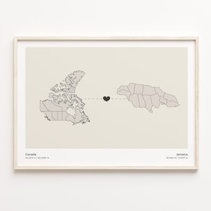 Kanada Jamaika Druck, Italienisches Geschenk, Minimalistische Landkarte Poster, Reise Wandkunst, Kontinentale Liebe, C21-686