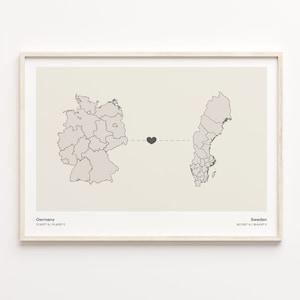 Deutschland Schweden Druck, Suriname Geschenk, Minimalistische Landkarte Poster, Reise Wandkunst, Gap Jahr, C21-571