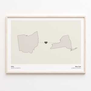 Impression Ohio à New York, cadeau New-Yorkais, affiche minimaliste de carte de connexion d'état, art mural de voyage, cadeau d'amitié, C21-1541