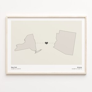 New York to Arizona Print, Arizona Geschenk, Minimalistische Verbindung Map Poster, Reise Wandkunst, im Ausland lernen, C21-1354