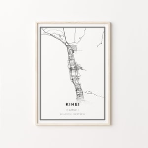 Kihei Print, Stadt Karte Kunst Poster, Maui Hawaii HI USA, Wand Kunst Dekor, Schwarz Weiß Stil, Wohnzimmer Geschenke, C13-136