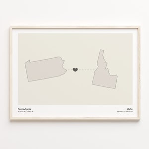 Pennsylvania Idaho Print, Idahoan Geschenk, Minimalistische Verbindungskarte Poster, Reise Wandkunst, Länder Herzkarte, C21-1416