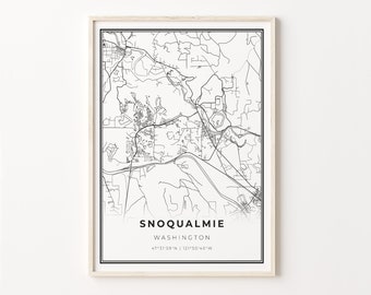 Snoqualmie Print, City Map Art Poster, Washington WA USA, Wall Art Decor, Modern Black and White Style, Gift Mentor, C13-269