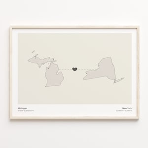 Missouri nach New York Druck, New Yorker Geschenk, Minimalistische Verbindung Karte Poster, Reise Wandkunst, Umzug Geschenk, C21-1697