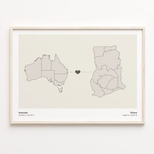 Australia to Ghana Print, German Gift, Minimalistic Country Connection Map Poster, Travel Wall Art, Goodbye Gift, C21-863