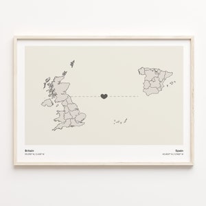 Großbritanien - Spanien Druck, spanisches Geschenk, minimalistische Landkarte Poster, Vereinigtes Königreich Kunst, Auf Wiedersehen Karte, C21-369