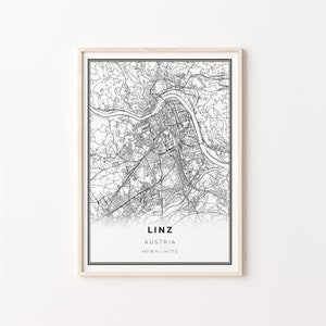 Linz Poster, Stadt Karte Kunst Poster, Austria, Wall Art Decor, Modern Black and White Style, Livingroom Print, C13-416