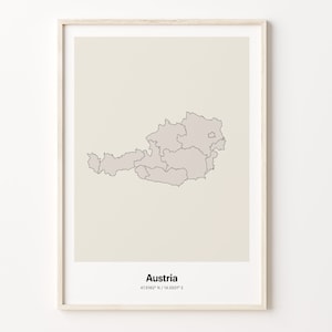 Austria Print, Austrian Gift, Minimalistic Country Map Poster, AT Line Art, Travel wall art, C24-10