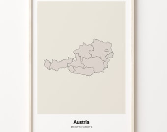Austria Map Print: Minimalist Line Art, Austrian Travel Poster