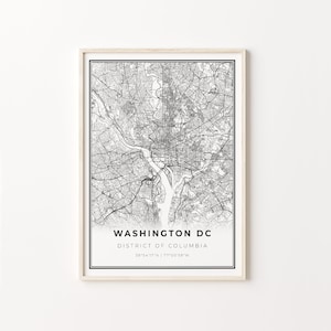 Washington DC Print, City Map Art Poster, District of Columbia USA, Wall Art Decor, Modern Black and White Style, C13-332