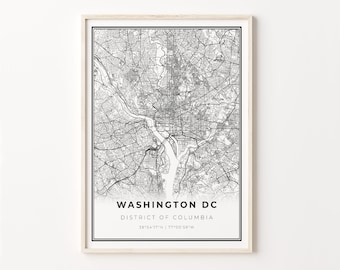 Washington DC Print, City Map Art Poster, District of Columbia USA, Wall Art Decor, Modern Black and White Style, C13-332