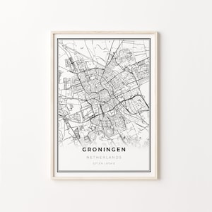 Groningen Print, City Map Art Poster, Nederland, Wall Art Decor, Moderne Zwart-Wit Stijl, Office Wall Prints, C13-930