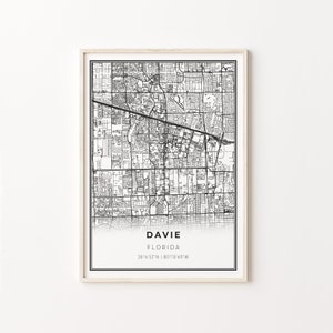 Davie Print, City Map Art Poster, Florida FL USA, Wall Art Decor, Moderne Zwart-Wit Stijl, Office Items, C13-123