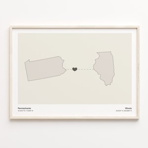 Pennsylvania to Illinois Print, Illinoisan Gift, Minimalistic State Connection Map Poster, Travel Wall Art, Faraway Love, C21-1417