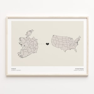 Ireland to United States Print, British Gift, Minimalistic Country Connection Map Poster, Travel Wall Art, Farewell Journey, C21-1185