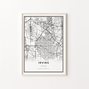 Irving Print, City Map Art Poster, Texas TX USA, Wall Art Decor, Modern Black and White Style, Entryway Decor, C13-99