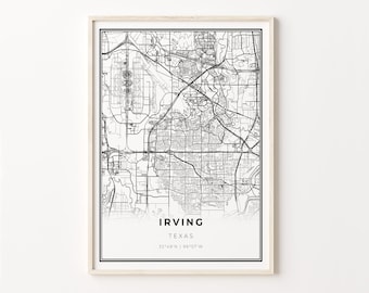 Irving Texas Map Art Print: Modern Black and White Wall Decor