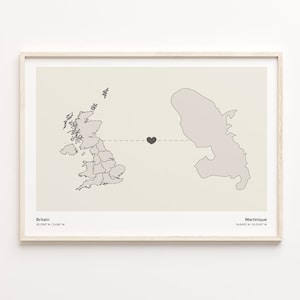 Britain to Martinique Print, Martinican Geschenk, minimalistische Landkarte Poster, Vereinigtes Königreich Kunst, Heimat im Ausland, Karte, C21-315