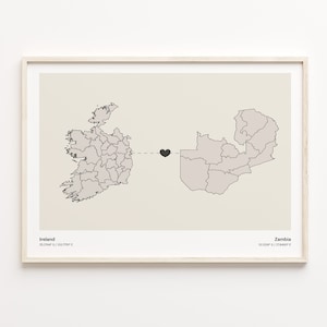 Irland Sambia Druck, Sambisch Geschenk, Minimalistische Landkarte Poster, Reisewandkunst, Ferngeschenk, C21-1193
