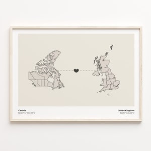 Canada to United Kingdom Print, Emirati Gift, Minimalistic Country Connection Map Poster, Travel Wall Art, Continental Love Map, C21-786