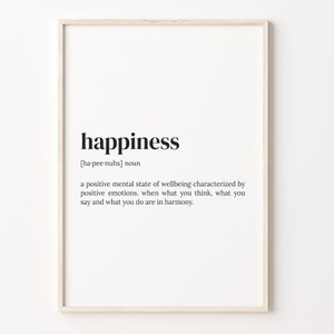 Happiness Definition Print, Dictionary Poster, Quote Wall Art, Happiness Print, Motivational Quote, Motivational Gift, C17-212