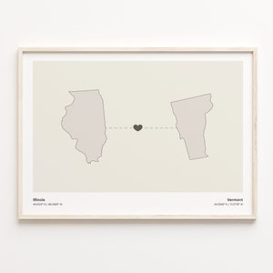 Illinois to Vermont Print, Vermonter Gift, Minimalistic State Connection Map Poster, Travel Wall Art, Home Abroad Gift, C21-1502