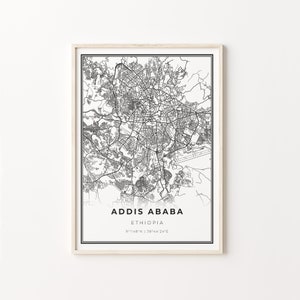 Addis Ababa Print, City Map Art Poster, Ethiopia, Wall Art Decor, Modern Black and White Style, Gift College Girl, C13-740